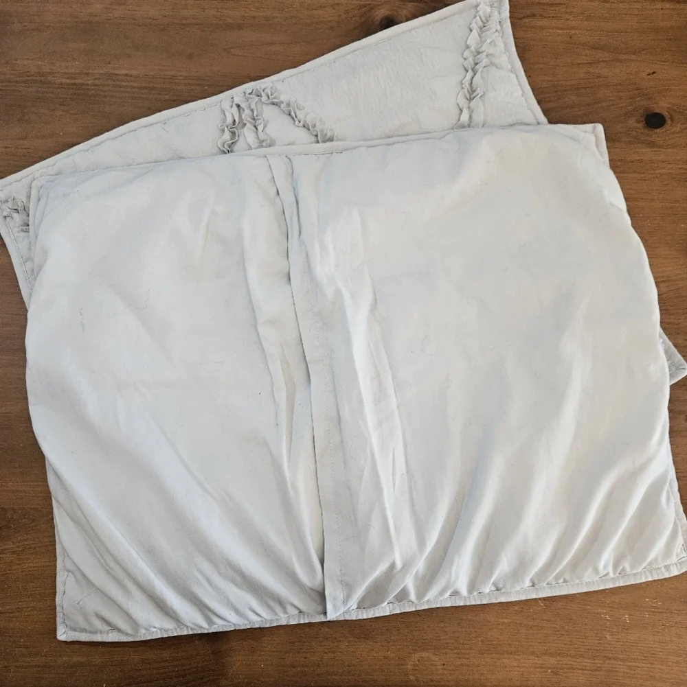 Pottery Barn Teen Pale Gray Quilted Standard Sham Ruffles Set of 2
